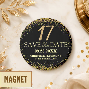 Aimant Or Glitter Noir 17e Anniversaire Enregistrer la Da