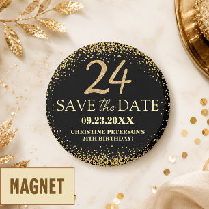 Aimant Or Glitter Noir 24e Anniversaire Enregistrez la Da