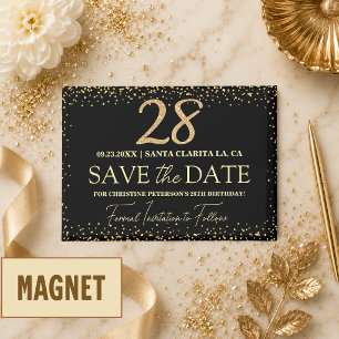 Aimant Or Glitter Noir 28e Anniversaire Sauvegarder la Da