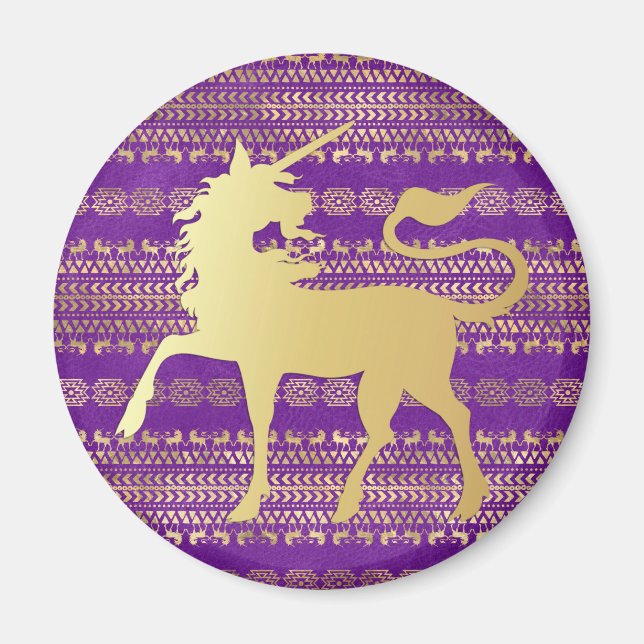 Aimant Or & Motif Bohème & Licorne Pourpre (Devant)