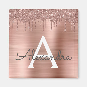 Aimant Or Rose Gold - Monogramme Nom Paillettes Rose Blus