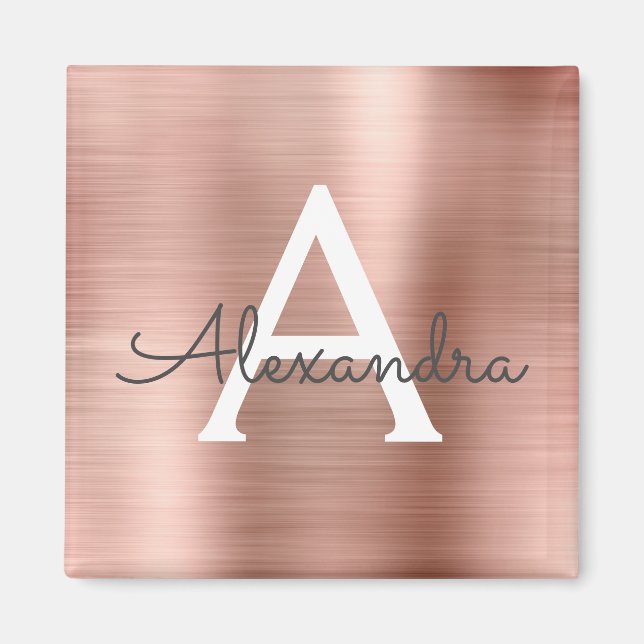 Aimant Or rose - Monogramme en métal brossé rose blush (Devant)