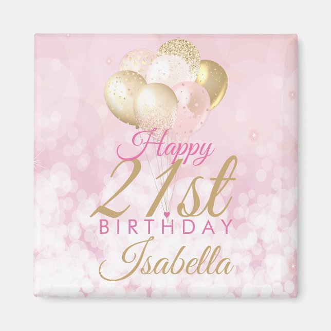 Aimant Or rose rose glamour 21e ballon d'anniversaire (Devant)