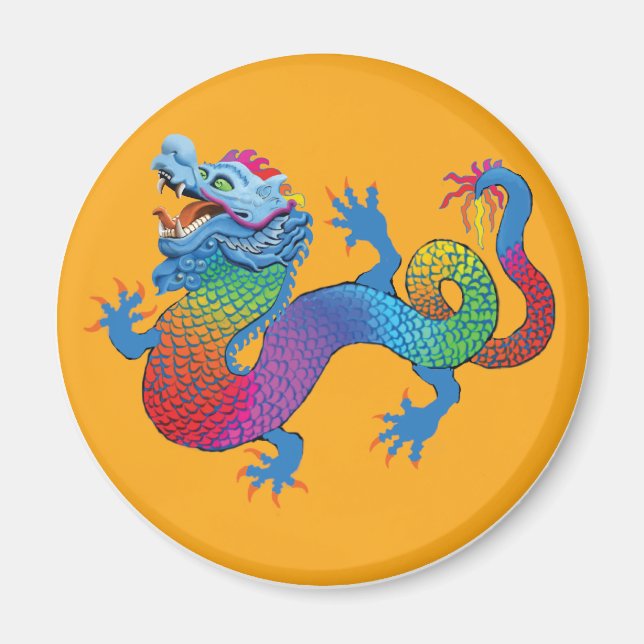 Aimant orange avec dragon coloré (Devant)