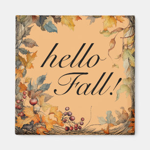 Aimant Orange "Bonjour Chute !" Feuilles d'automne