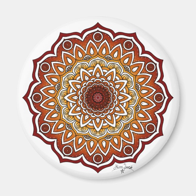 Aimant Orange & Brown Spiral et Floral Mandala (Devant)