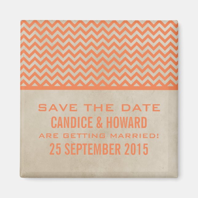 Aimant Orange Chic Chevron Enregistrer l'aimant de la dat (Devant)
