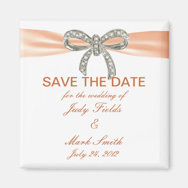 Aimant Orange Diamond Bow Wedding Enregistrer La Date Mag (Devant)
