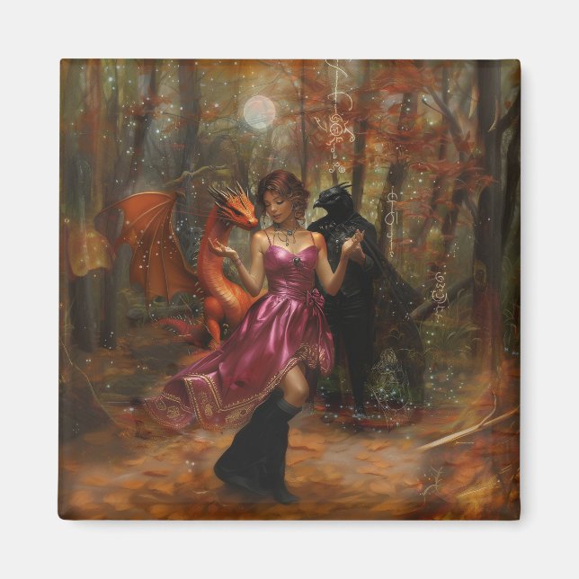 Aimant Orange Dragon Raven Occult Dark Witchk AI Art (Devant)