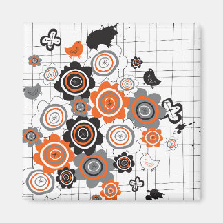 Aimant Orange Fleurs Chicks Grunge Ink Blots Doodles Kid
