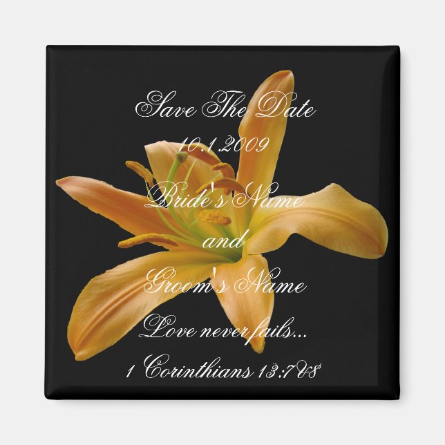 Aimant Orange Floral Enregistrer l'aimant Date (Devant)