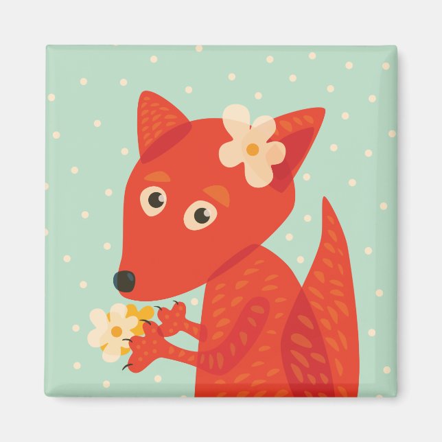 Aimant Orange Fox Kawaii Cute Kids (Devant)