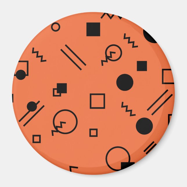 Aimant Orange, fun, trendy, geometric Memphis graphic (Devant)