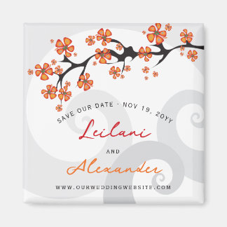 Aimant Orange Hibiscus Gris Tourbillons Tropical Enregist