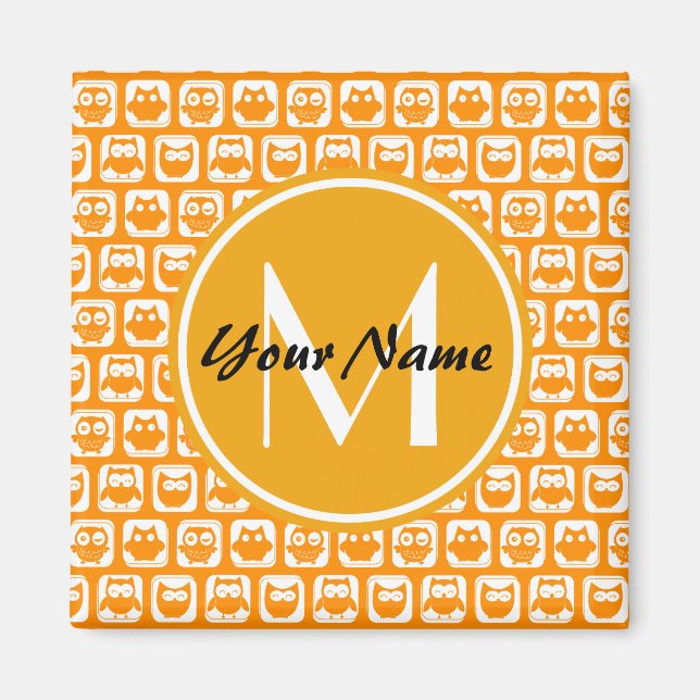 Aimant Orange Owls Custom Monogramme (Devant)