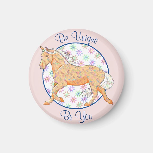 Aimant Orange Palomino Horse (rose/bleu) (Devant)
