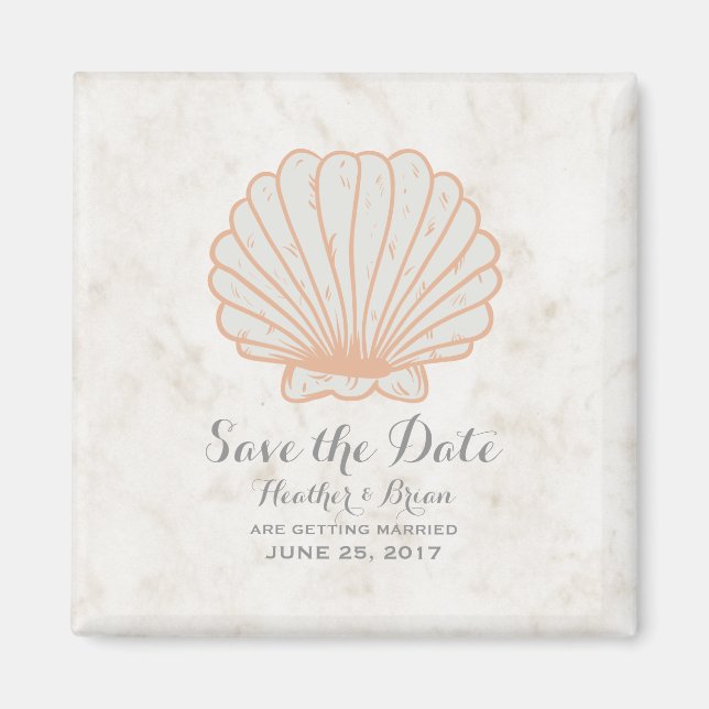 Aimant Orange Rustic Seashell Enregistrer la date (Devant)