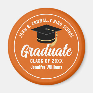 Aimant Orange White Graduate Custom 2025 Graduation