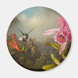 Aimant Orchidée avec deux colibris Heade