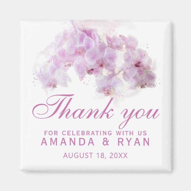 Aimant Orchidée rose aquarelle fleur mariage Merci (Devant)