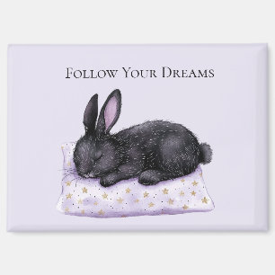 Aimant Oreiller Lavande Étoiles Dorées Lapin Noir Endormi