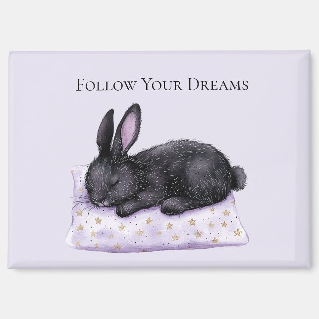 Aimant Oreiller Lavande Étoiles Dorées Lapin Noir Endormi (Recto)