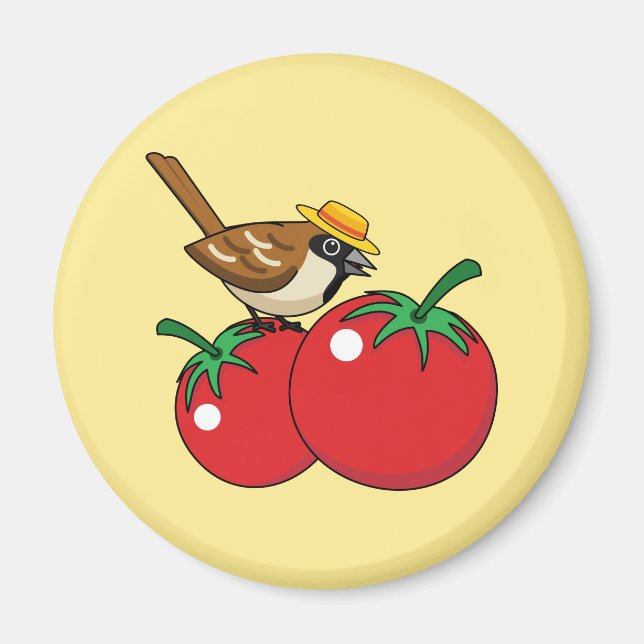 Aimant Organic lover Sparrow Eating Red Tomato (Devant)