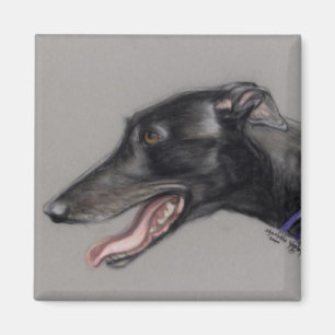 Aimant original d'art de chien de lévrier noir