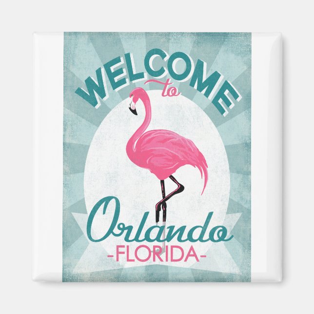 Aimant Orlando Florida Flamant rose rose - Vintage Retro (Devant)