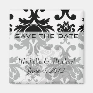 Aimant orné formel noir blanc damassé