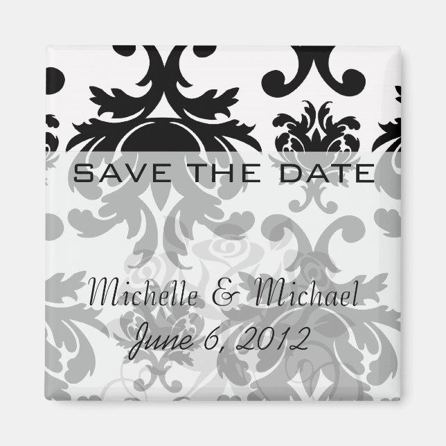 Aimant orné formel noir blanc damassé (Devant)