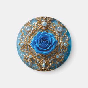 Aimant 🌹 Ornement Bleu Rose Or En Or Pour Décoration De