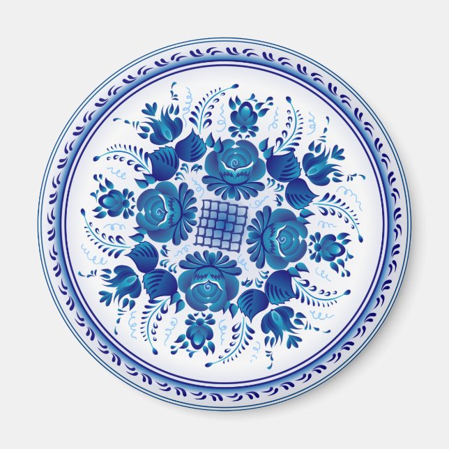 Aimant Ornement traditionnel russe à Gzhel (Devant)