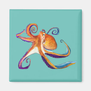 Aimant Otopus vie marine aquarelle art