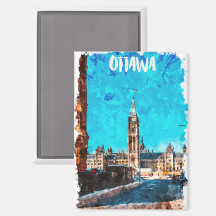 Aimant Ottawa Canada aquarelle vintage de voyage