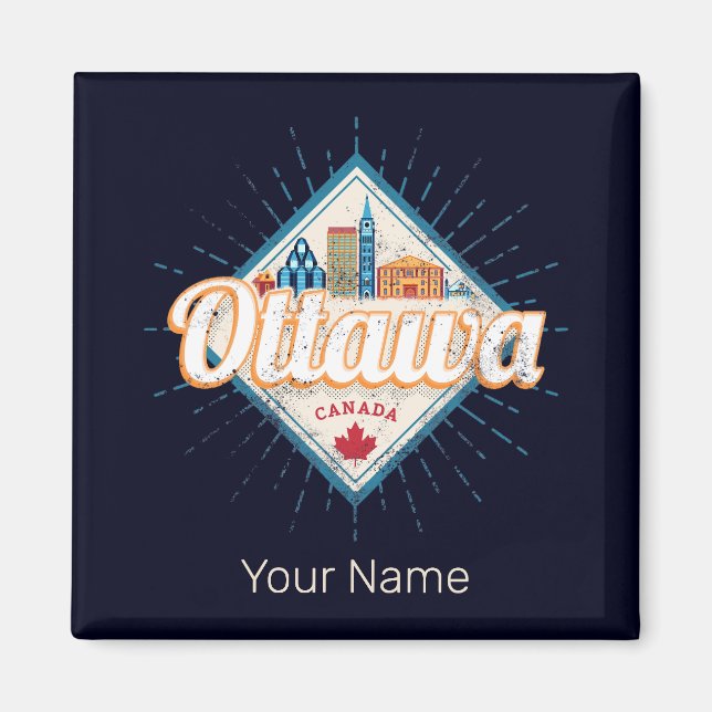 Aimant Ottawa Skyline Ontario Retro Canada Vintage (Devant)