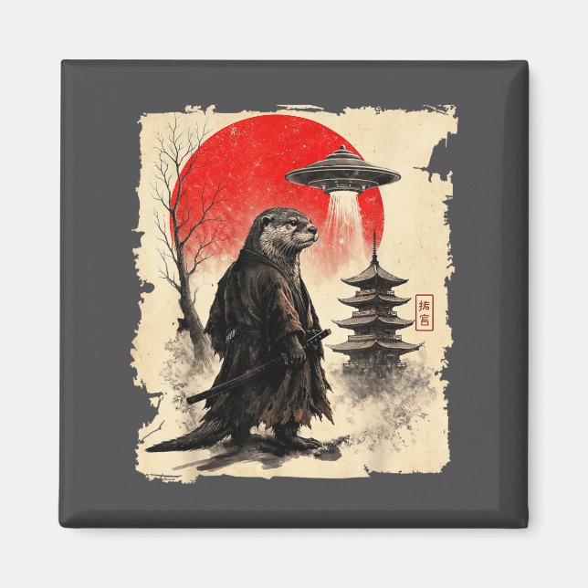 Aimant Otter Samurai Retro Ufo Japanese Warrior Art Graph (Devant)