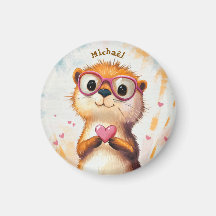Otter Valentine's Day Heart Badge - Kids School 