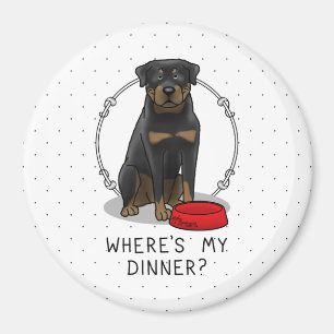 Aimant Où est Mon Dîner ? Rottweiler avec Red Dog Dish