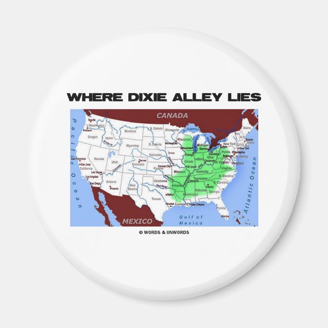 Aimant Où se trouve Dixie Alley (Carte des États-Unis) (Devant)