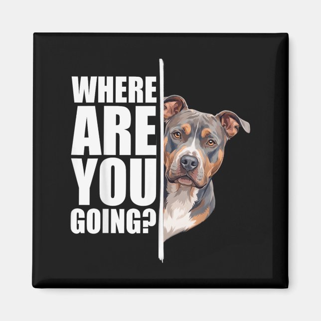 Aimant Où vas-tu drôle amateur de chien Pitbull (Devant)
