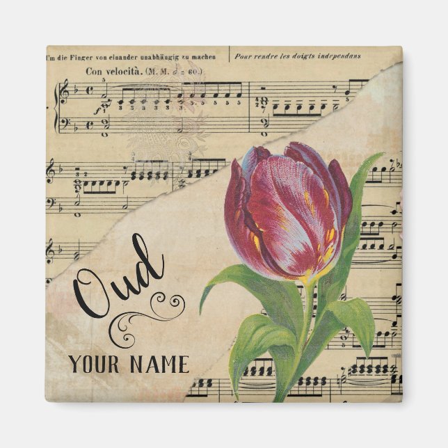 Aimant Oud Tulip Partition Vintage Musique Customisée (Devant)