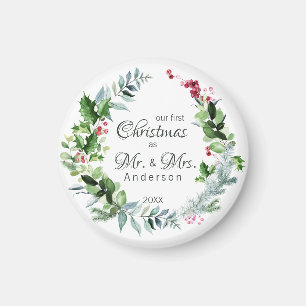 Aimant Our First Christmas Mr et Mme Modern Wreath