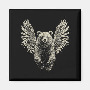 Aimant Ours avec ailes Anges Retro Faune Artwork Flyin