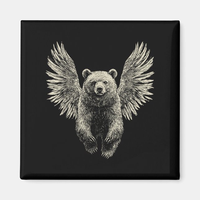 Aimant Ours avec ailes Anges Retro Faune Artwork Flyin (Devant)