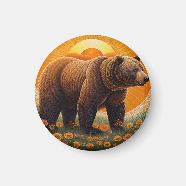 Aimant Ours brun majestueux debout dans un champ (Devant)