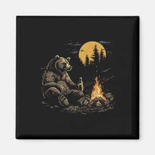 Aimant Ours de camping buvant de la bière randonnée natur