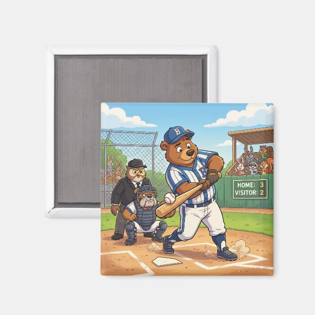 Aimant Ours de dessin animé jouant au baseball (Recto/Verso)