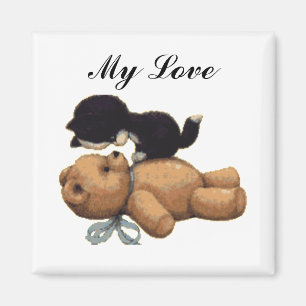 Aimant Ours de nounours mignon et chat noir - mon amour