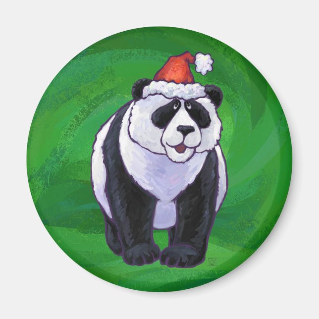 Aimant Ours de panda à Santa Hat sur Vert (Devant)